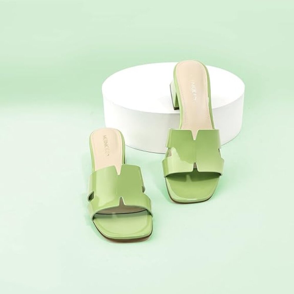 Women's Chunky Square Open Toe Low Block Kitten Heels
